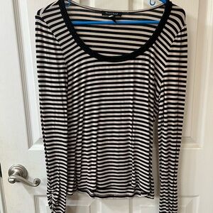 Black and White Striped Scoop Neck Long Sleeve Tee by White House